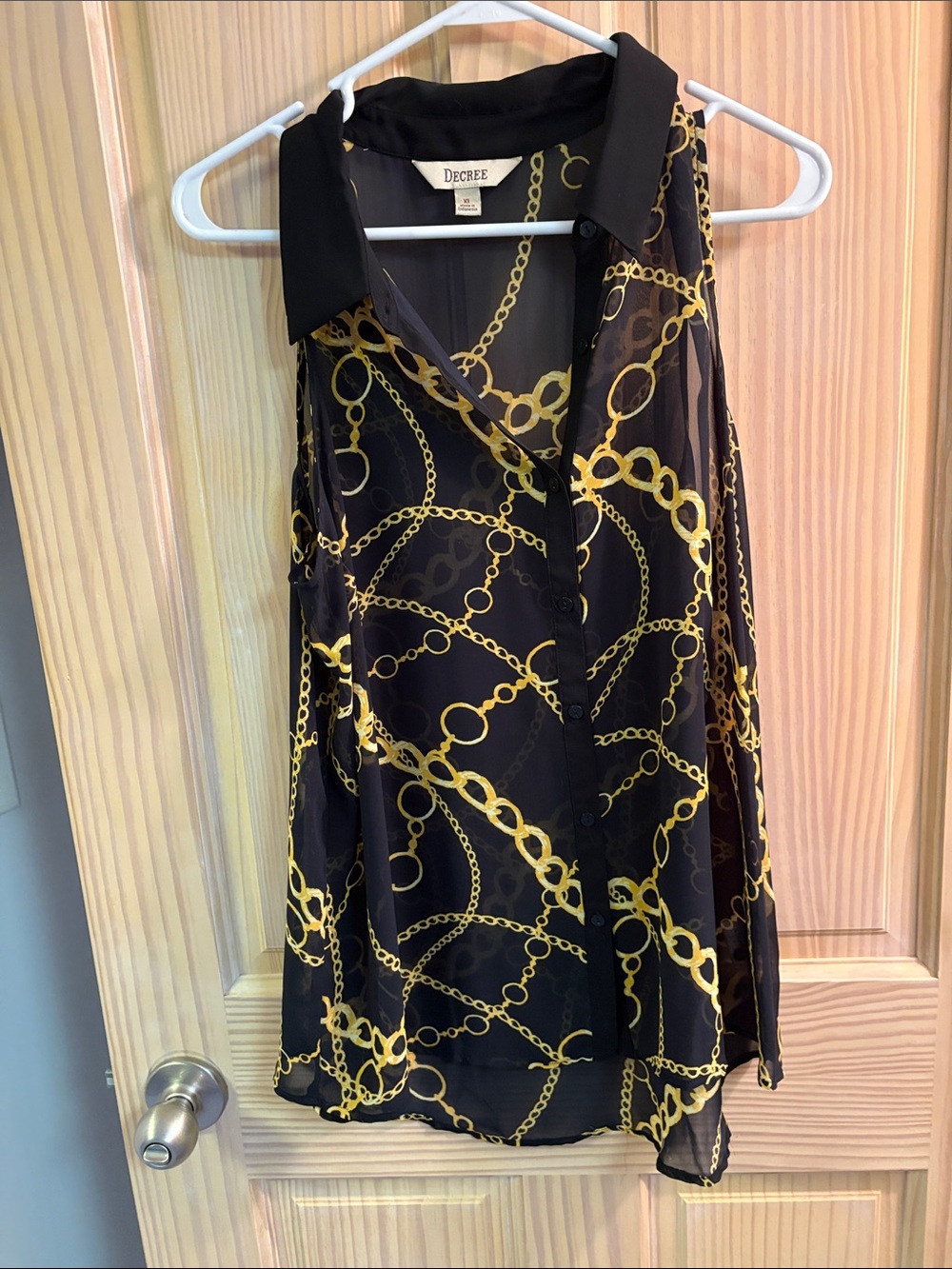 Decree Black & Gold Chain-Print Long Sleeve Blouse Dress